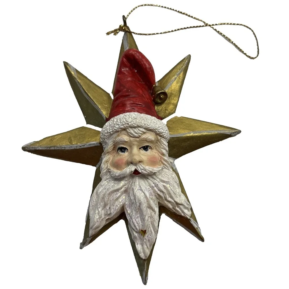 VTG Set Of 3‎ Wooden Ornaments Santa Hanger Articulated Star Santa Moon